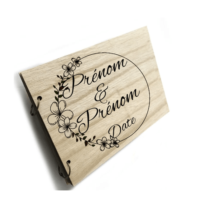Livre d'or en bois personnalisé avec feuilles fines en kraft - Mariage - Baptême - Communion - Anniversaire