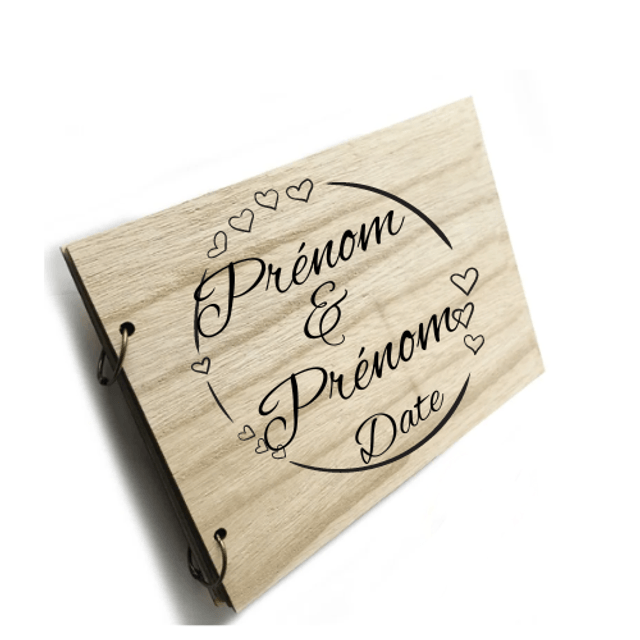 Livre d'or en bois personnalisé avec feuilles fines en kraft - Mariage - Baptême - Communion - Anniversaire