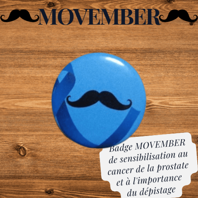 Badge Ruban bleu Moustaches / Movember / Novembre bleu