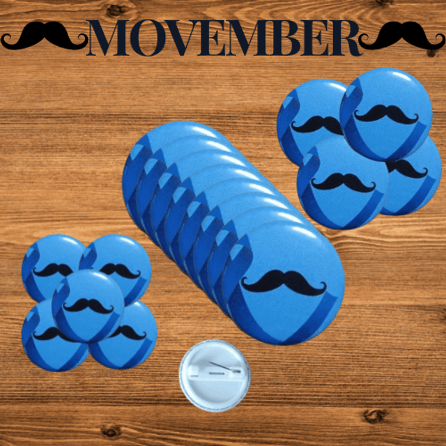 Badge Ruban bleu Moustaches / Movember / Novembre bleu