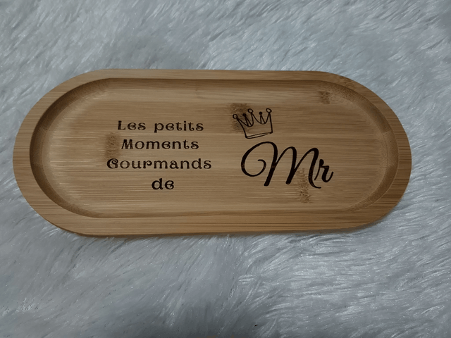 Petit plateau en bambou FSC pour Monsieur (Mr) ou pour Madame (Mme) ou pour couple - Cadeau mariage, crémaillère, anniversaire, fêtes.