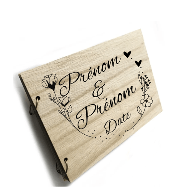 Livre d'or en bois personnalisé avec feuilles fines en kraft - Mariage - Baptême - Communion - Anniversaire