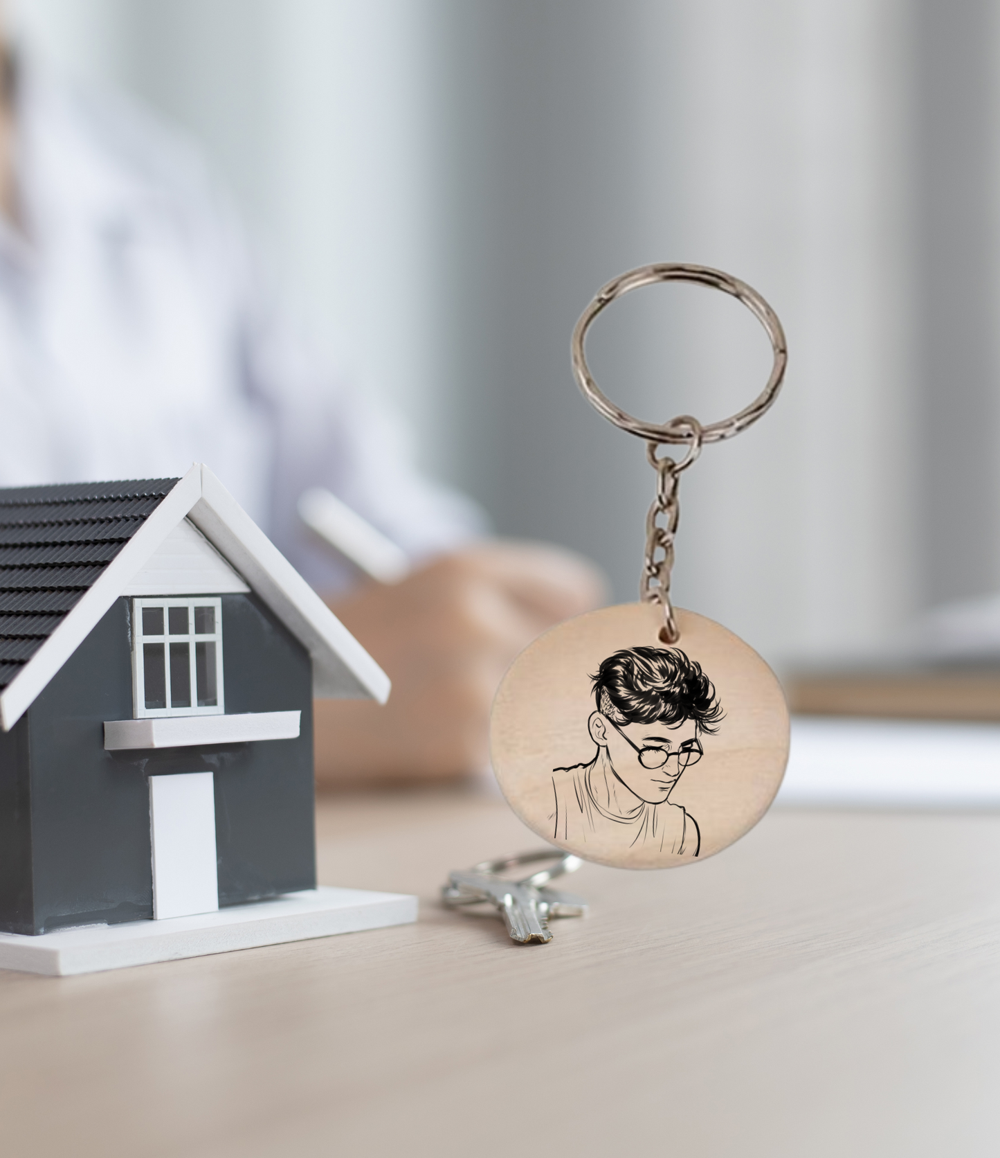 Porte-clés rond en bois - personnalisable avec votre image - Gravure laser