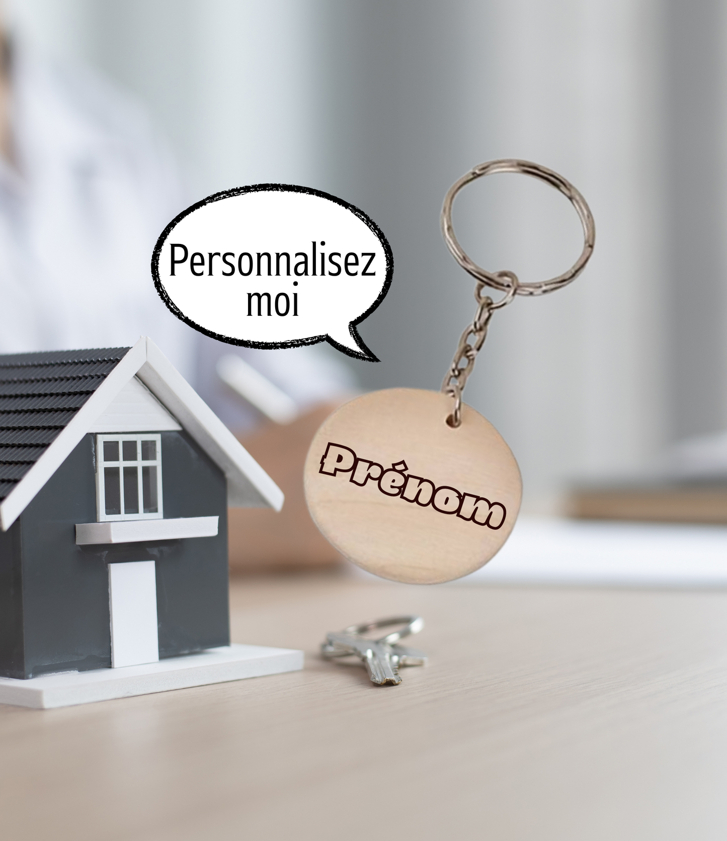 Porte-clés rond en bois - Gravure laser - Prénom Personnalisable