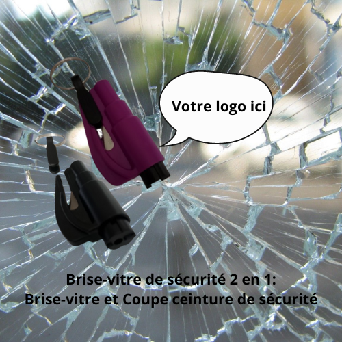 Porte-clé de survie 2 en 1 : Brise-vitre et coupe ceinture de sécurité - A personnaliser avec votre logo ou votre photo