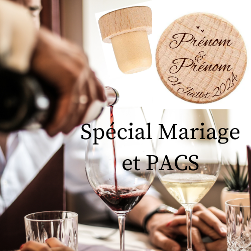 Spécial Mariage et PACS : Bouchons en bois personnalisables