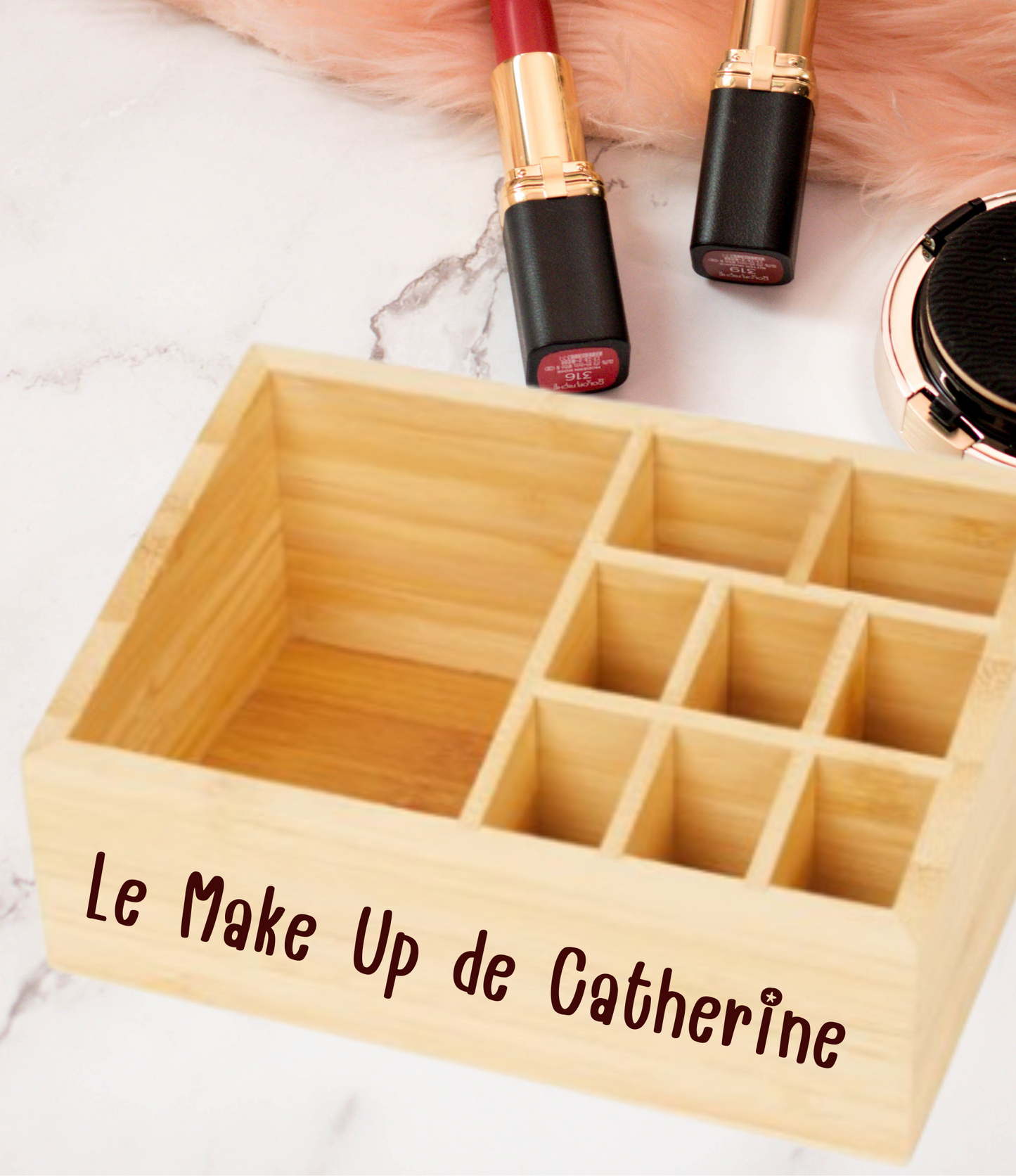 Organisateur de Make Up en bambou - Prénom personnalisable - Gravé au laser - Maquillage