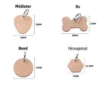 Médaille d'identification en bois pour animaux - chien chat - Personnalisation gravure laser