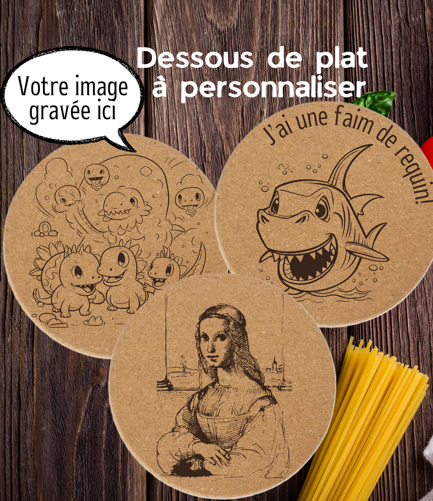 Dessous de plat en liège - Personnalisable avec votre image - Idée cadeau fête, anniversaire, crémaillère, mariage