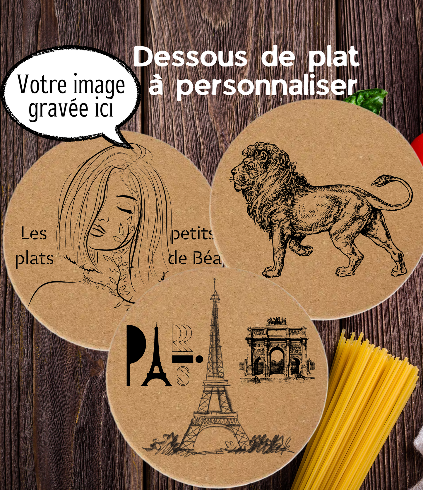 Dessous de plat en liège - Personnalisable avec votre image - Idée cadeau fête, anniversaire, crémaillère, mariage